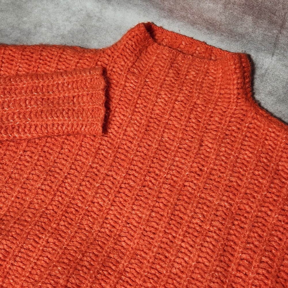 Aerie Womens Small Orange Chunky Ribbed Mock‎ Neck Cropped Wool Alpaca Sweater